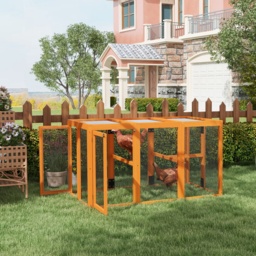 PawHut Fire Wooden Chicken House, Chicken Coop with Combinable Design & Steel Wire, 80 x 140 x 84.5cm，for 1-3 Chickens, Orange - Aosom UK - thumbnail 2