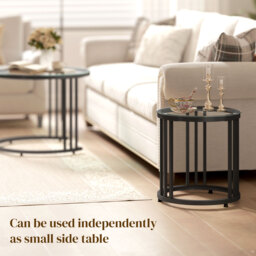 HOMCOM Round Coffee Tables Set of 2, Nesting Tables with Tempered Glass Top and Steel Frame, Black - thumbnail 6