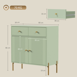 HOMCOM Modern Sideboard, Sideboard Storage Cabinet with 2 Drawers and Adjustable Shelf for Living Room, Light Green - thumbnail 3
