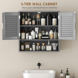 HOMCOM Bathroom Cabinet, Wall Mounted Storage Cabinet with Adjustable Shelves, 60 x 20 x 60 cm, Grey - thumbnail 4