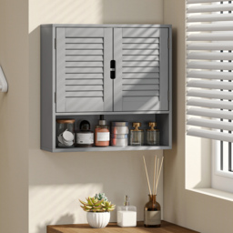 HOMCOM Bathroom Cabinet, Wall Mounted Storage Cabinet with Adjustable Shelves, 60 x 20 x 60 cm, Grey - thumbnail 2