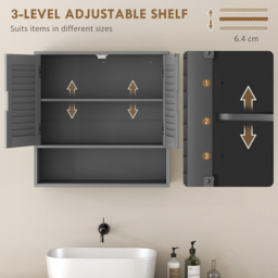 HOMCOM Bathroom Cabinet, Wall Mounted Storage Cabinet with Adjustable Shelves, 60 x 20 x 60 cm, Grey - thumbnail 5