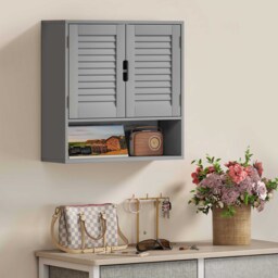 HOMCOM Bathroom Cabinet, Wall Mounted Storage Cabinet with Adjustable Shelves, 60 x 20 x 60 cm, Grey - thumbnail 9