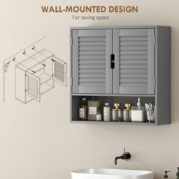 HOMCOM Bathroom Cabinet, Wall Mounted Storage Cabinet with Adjustable Shelves, 60 x 20 x 60 cm, Grey - thumbnail 6