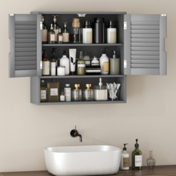 HOMCOM Bathroom Cabinet, Wall Mounted Storage Cabinet with Adjustable Shelves, 60 x 20 x 60 cm, Grey - thumbnail 7