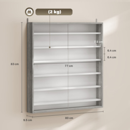 HOMCOM Six Shelf Display Cabinet, with Glass Doors - Graphite Wood Effect - thumbnail 3