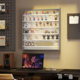 HOMCOM Six Shelf Display Cabinet, with Glass Doors - Graphite Wood Effect - thumbnail 9