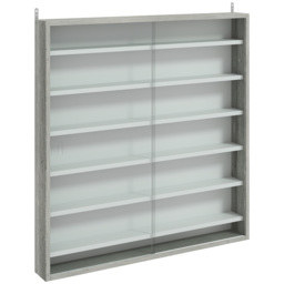 HOMCOM Six Shelf Display Cabinet, with Glass Doors - Graphite Wood Effect - thumbnail 1