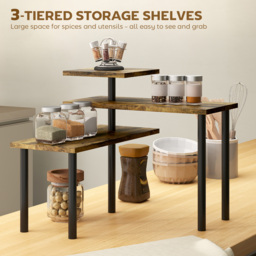 HOMCOM 3-Tier Bakers Rack with Storage, Kitchen Storage Unit, Steel Microwave Stand with Shelves, Rustic Brown - thumbnail 4
