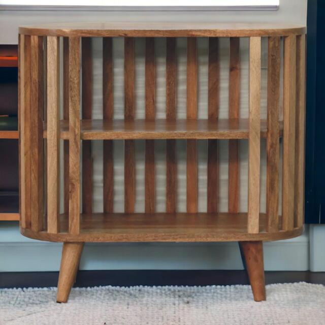 Solid Mango Wood Ariella Cabinet with 2 Open Shelves with Oak-like Finish, Bedside Shelf with Slim Nordic Legs, 30L x 70W x 65H cm, Brown - Aosom UK - image 1