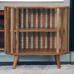 Solid Mango Wood Ariella Cabinet with 2 Open Shelves with Oak-like Finish, Bedside Shelf with Slim Nordic Legs, 30L x 70W x 65H cm, Brown - Aosom UK - thumbnail 1