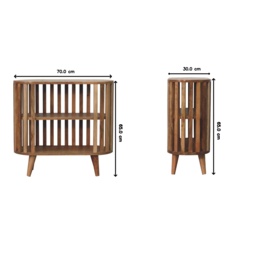 Solid Mango Wood Ariella Cabinet with 2 Open Shelves with Oak-like Finish, Bedside Shelf with Slim Nordic Legs, 30L x 70W x 65H cm, Brown - Aosom UK - thumbnail 3