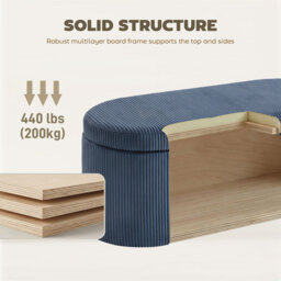 HOMCOM Storage Ottoman, Corduroy Upholstered Ottoman Storage Box with Padded Seat, 105 x 51 x 49 cm, Blue - thumbnail 6