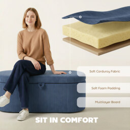 HOMCOM Storage Ottoman, Corduroy Upholstered Ottoman Storage Box with Padded Seat, 105 x 51 x 49 cm, Blue - thumbnail 5
