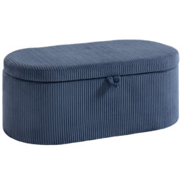 HOMCOM Storage Ottoman, Corduroy Upholstered Ottoman Storage Box with Padded Seat, 105 x 51 x 49 cm, Blue - thumbnail 1