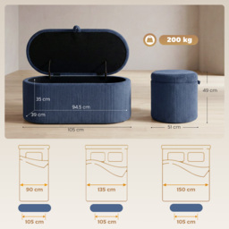 HOMCOM Storage Ottoman, Corduroy Upholstered Ottoman Storage Box with Padded Seat, 105 x 51 x 49 cm, Blue - thumbnail 3