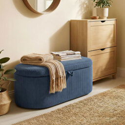 HOMCOM Storage Ottoman, Corduroy Upholstered Ottoman Storage Box with Padded Seat, 105 x 51 x 49 cm, Blue - thumbnail 9
