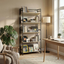 HOMCOM Bookshelf 5-Tier Metal Frame Room Divider Bookcase Storage Shelves for Living Room Oak - thumbnail 8
