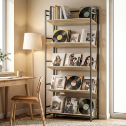 HOMCOM Bookshelf 5-Tier Metal Frame Room Divider Bookcase Storage Shelves for Living Room Oak - thumbnail 2