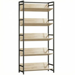 HOMCOM Bookshelf 5-Tier Metal Frame Room Divider Bookcase Storage Shelves for Living Room Oak - thumbnail 1