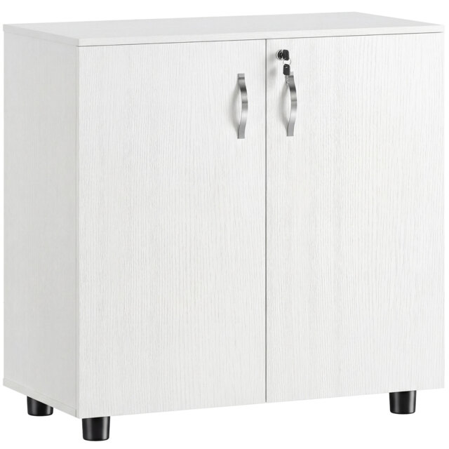 Vinsetto 2-Tier Locking Office Storage Cabinet File Organisation w/ Feet Melamine Coating Aluminium Handles 2 Keys Stylish White - Aosom UK