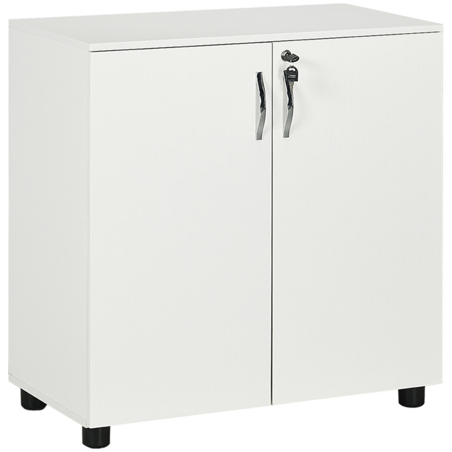 Vinsetto 2-Tier Locking Office Storage Cabinet File Organisation w/ Feet Melamine Coating Aluminium Handles 2 Keys Stylish White - Aosom UK - image 1
