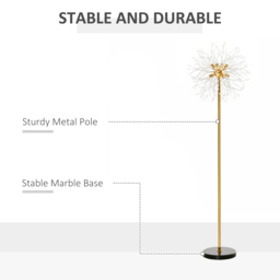 HOMCOM Gold Floor Lamp, Tall Standing Lamp with Dandelion-like Lampshade for Living Room and Home Decor - Aosom UK - thumbnail 5