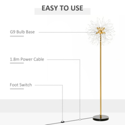 HOMCOM Gold Floor Lamp, Tall Standing Lamp with Dandelion-like Lampshade for Living Room and Home Decor - Aosom UK - thumbnail 6