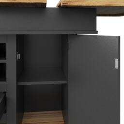 Extendable Dining Table with Modern Design for 4-6 People, Kitchen Table with Wine Rack and Drawers, 110L x 80W x 75H cm, Black+Natural - Aosom UK - thumbnail 9