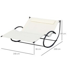 Outsunny Texteline Double Lounger W/Pillow-Beige - thumbnail 3