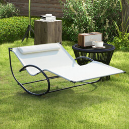 Outsunny Texteline Double Lounger W/Pillow-Beige - thumbnail 2