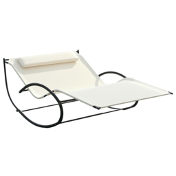 Outsunny Texteline Double Lounger W/Pillow-Beige