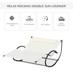 Outsunny Texteline Double Lounger W/Pillow-Beige - thumbnail 4