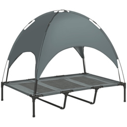 PawHut Raised Dog Bed Waterproof Elevated Pet Cot with Breathable Mesh UV Protection Canopy Grey, for XL Dogs, 122 x 92 x 108cm - Aosom UK - thumbnail 1