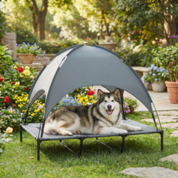 PawHut Raised Dog Bed Waterproof Elevated Pet Cot with Breathable Mesh UV Protection Canopy Grey, for XL Dogs, 122 x 92 x 108cm - Aosom UK - thumbnail 2