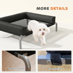 PawHut Elevated Dog Bed with Removable Bolsters, Raised Dog Bed for Small Breeds, Portable Indoor & Outdoor Pet Cots, Black - thumbnail 8