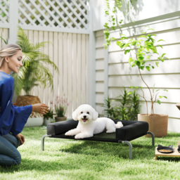 PawHut Elevated Dog Bed with Removable Bolsters, Raised Dog Bed for Small Breeds, Portable Indoor & Outdoor Pet Cots, Black - thumbnail 2