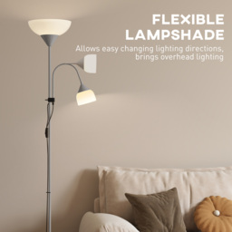 HOMCOM LED Floor Lamp for Living Room, 180cm Tall Standing Lamp, Mother and Child Uplighter with Adjustable Gooseneck, 3000K/4500K/6500K Colour Temperatures, Silver Tone - thumbnail 6