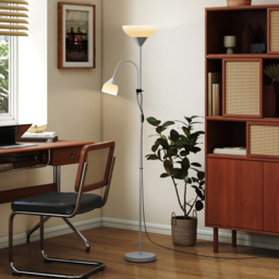 HOMCOM LED Floor Lamp for Living Room, 180cm Tall Standing Lamp, Mother and Child Uplighter with Adjustable Gooseneck, 3000K/4500K/6500K Colour Temperatures, Silver Tone - thumbnail 8
