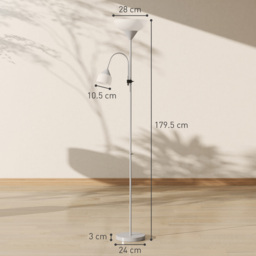 HOMCOM LED Floor Lamp for Living Room, 180cm Tall Standing Lamp, Mother and Child Uplighter with Adjustable Gooseneck, 3000K/4500K/6500K Colour Temperatures, Silver Tone - thumbnail 3