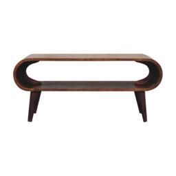 Amaya Nordic Solid Mango Wood Coffee Table with Open Slot Storage, Handcrafted Tea Table with Stain Finish, 35L x 90W x 40H cm, Brown - Aosom UK - thumbnail 2