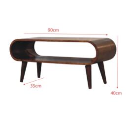 Amaya Nordic Solid Mango Wood Coffee Table with Open Slot Storage, Handcrafted Tea Table with Stain Finish, 35L x 90W x 40H cm, Brown - Aosom UK - thumbnail 3