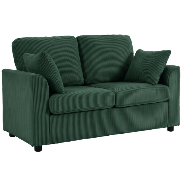HOMCOM 2 Seater Sofa, Corduroy Small Couch with Spring Cushion, Wide and Deep Seat, Dark Green - image 1