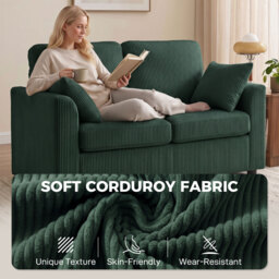 HOMCOM 2 Seater Sofa, Corduroy Small Couch with Spring Cushion, Wide and Deep Seat, Dark Green - thumbnail 6