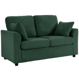 HOMCOM 2 Seater Sofa, Corduroy Small Couch with Spring Cushion, Wide and Deep Seat, Dark Green