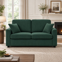 HOMCOM 2 Seater Sofa, Corduroy Small Couch with Spring Cushion, Wide and Deep Seat, Dark Green - thumbnail 2