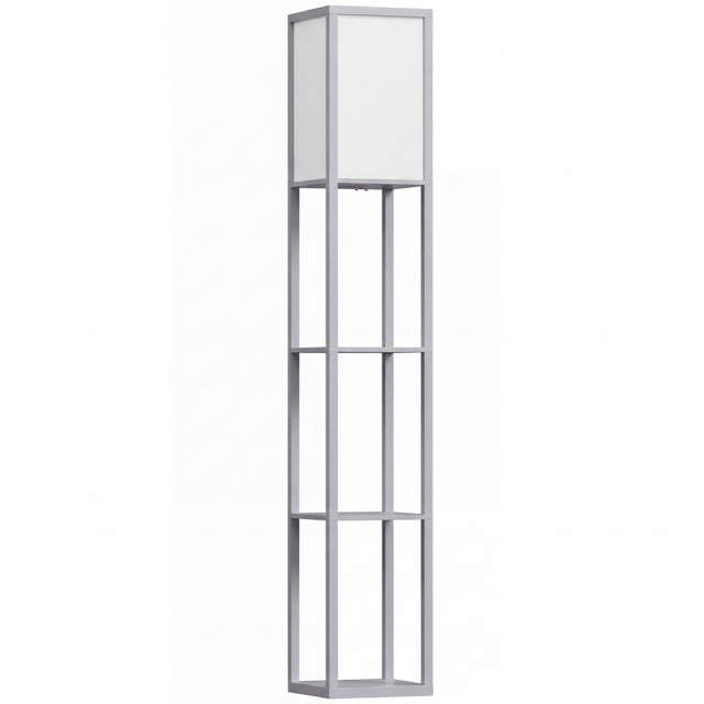 HOMCOM 3-Tier Floor Lamp, Floor Light w/ Storage Shelf, Reading Standing Lamp for Living Room, Bedroom, Office, Dorm, 160cm, Grey - Aosom UK - image 1
