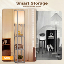 HOMCOM 3-Tier Floor Lamp, Floor Light w/ Storage Shelf, Reading Standing Lamp for Living Room, Bedroom, Office, Dorm, 160cm, Grey - Aosom UK - thumbnail 5