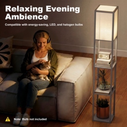 HOMCOM 3-Tier Floor Lamp, Floor Light w/ Storage Shelf, Reading Standing Lamp for Living Room, Bedroom, Office, Dorm, 160cm, Grey - Aosom UK - thumbnail 6