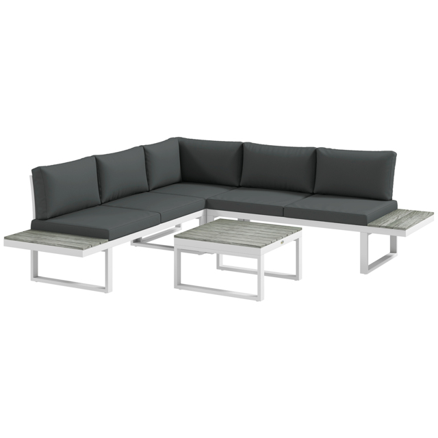 Outsunny 4 Pcs Patio Garden Set w/ 5-Level Recline Corner Sofa, Garden Lounge Sectional Conversation Sofa Set w/ Cushions, Coffee Table, White - image 1